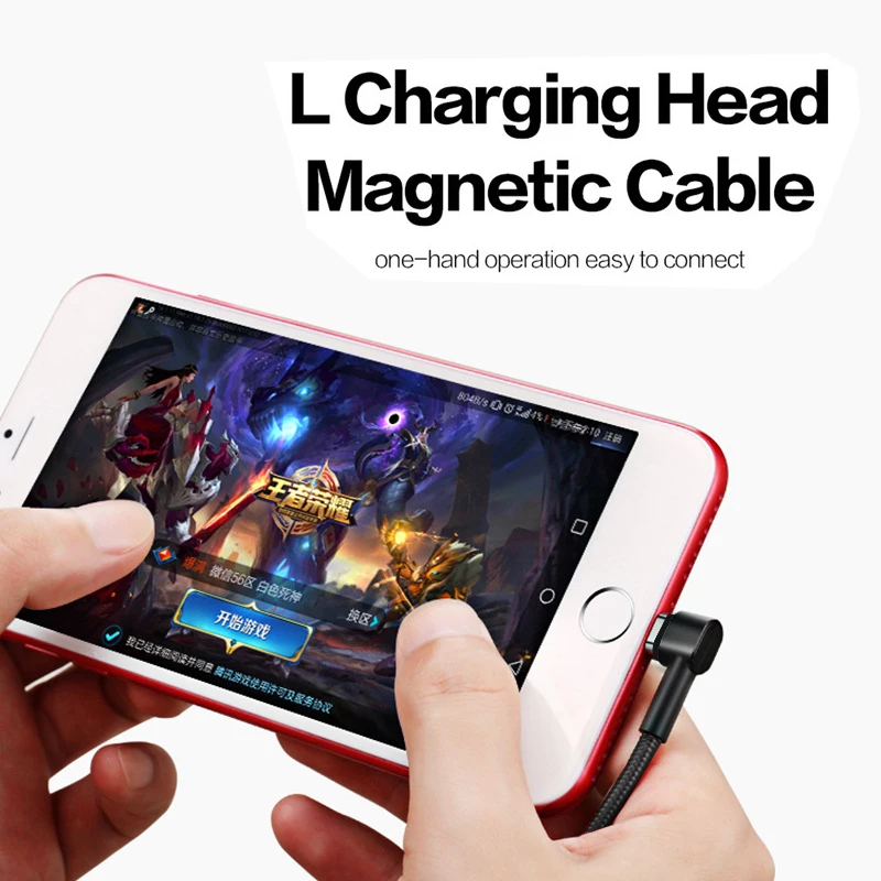 Магнитный зарядный кабель 3 в 1 с углом 90 градусов L-образный для iPhone / Micro USB Type C 2 А