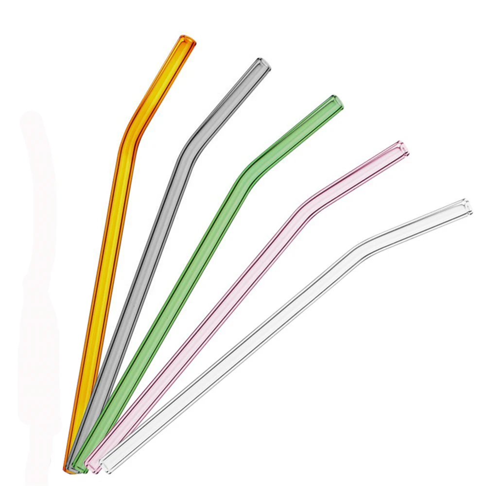 

200 pcs 18 cm /7 Inch Colored Borosilicate Cocktail Glass Straws 8mm Bent drinking straw for party Kitchen Barware Nontoxic