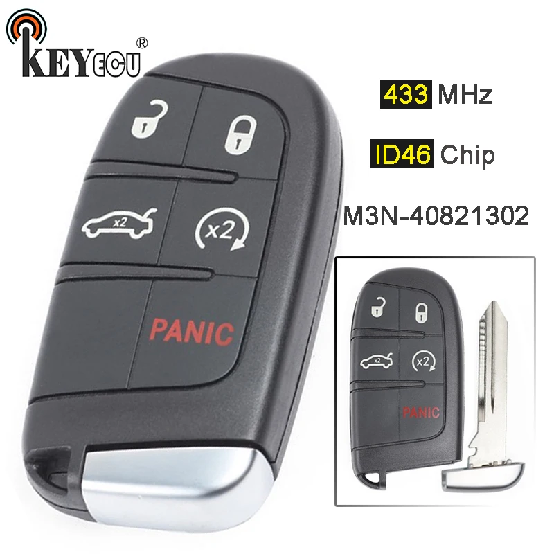 

KEYECU 433MHz ID46 Chip M3N-40821302 Replacement 4+1 5 Button Smart Remote Key Fob for Chrysler Dodge Charger Journey Challenge