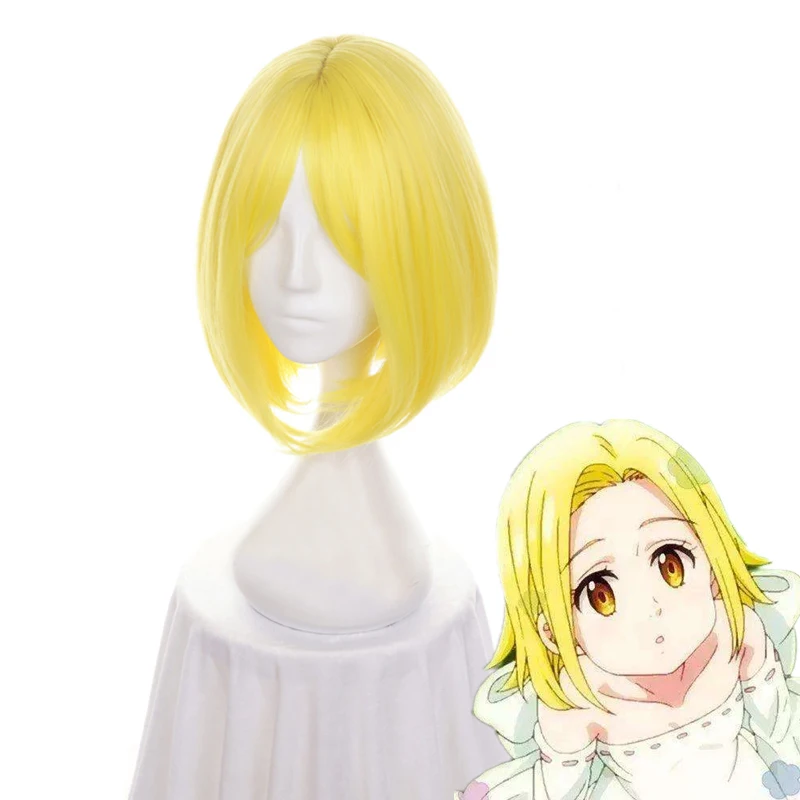 

Anime The Seven Deadly Sins / Nanatsu no Taizai Elaine Short Yellow Styled Heat Resistant Hair Cosplay Costume Wigs + Wig Cap