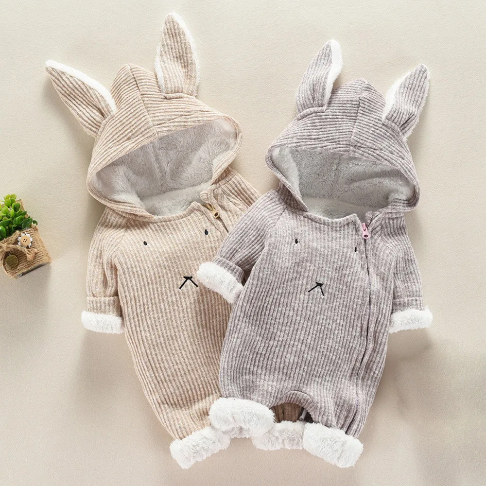 Newborn Infant Baby Boy Girl Cartoon Hooded 3D Ear Romper Jumpsuit Clothes baby winter clothes bebek tulum infantil costume | Мать и