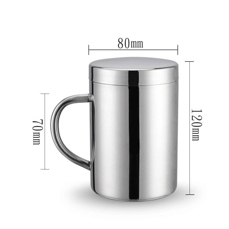 L-silver with Lid Кружка для кофе с двойными стенками из нержавеющей стали для путешествий, небьющаяся чашка для детей, термоизоляционный стакан, молочные чашки, чайные кружки с крышкой - Цвет: L-silver with Lid