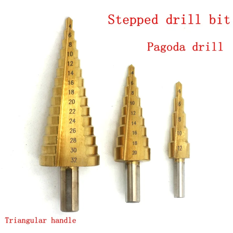 

3 pcs. Metric Spiral Flute Pagoda Shape Hole Cutter 4-12 / 20/32 mm high speed steel drill bit specified cone sharpening HSS Ste