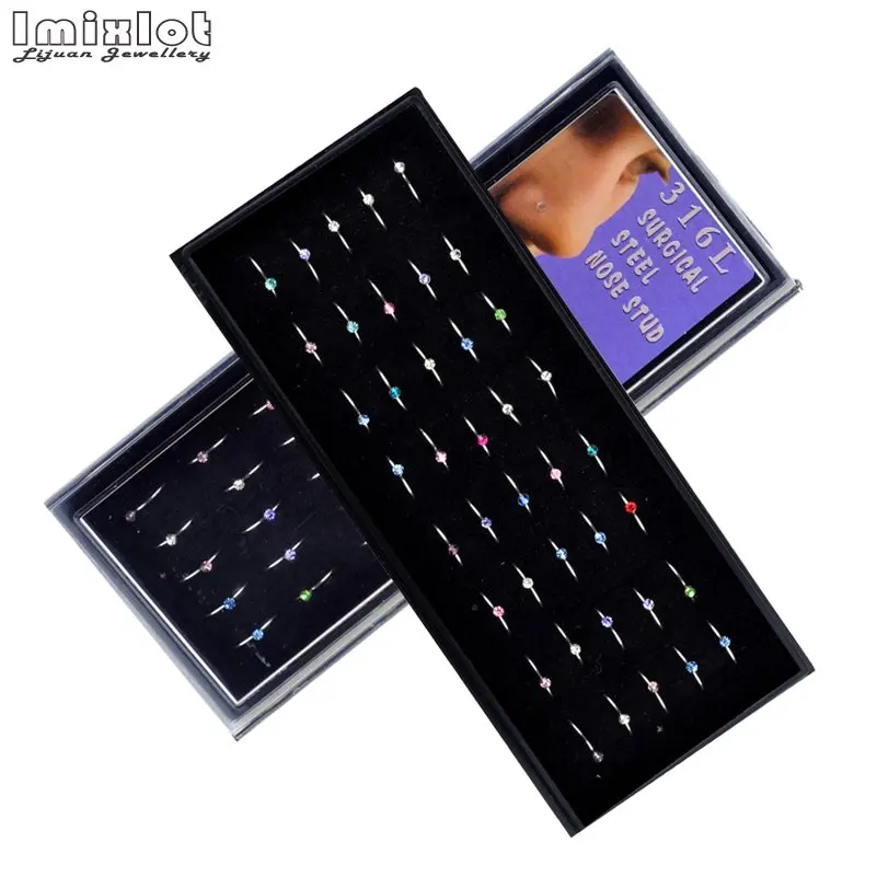 Imixlot 18/40 шт. в коробке красочное кольцо для носа из нержавеющей стали гвоздик