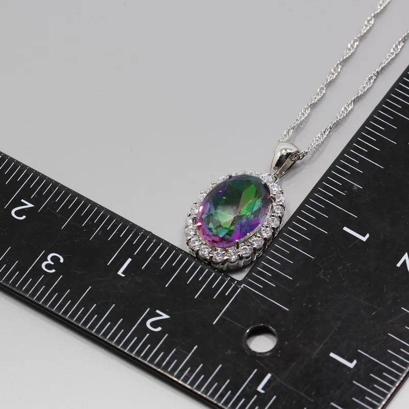 Женский комплект ювелирных изделий с мистическим радужным цирконием