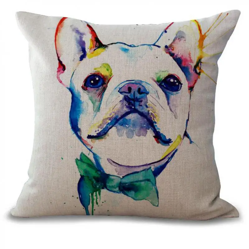 Factory Direct Supply French Bulldog Painting Series Cotton Linen Throw Pillow Home Room Decor Bedside Back Cushion | Дом и сад