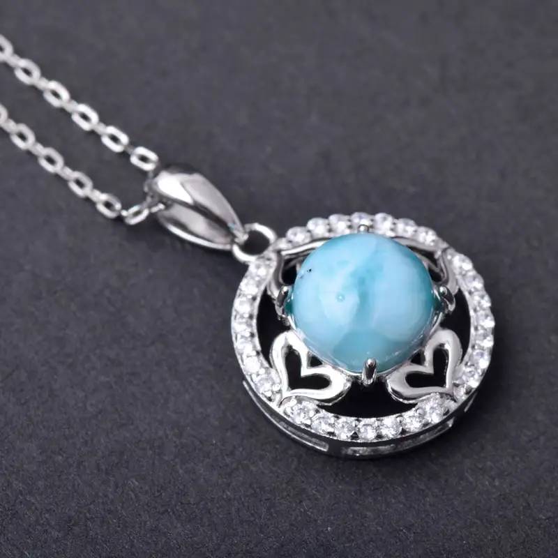 CSJ Natural larimar pendant blue color sterling silver women femme lady girl Necklace Wedding Engagement party Gift Fine Jewelry | Украшения