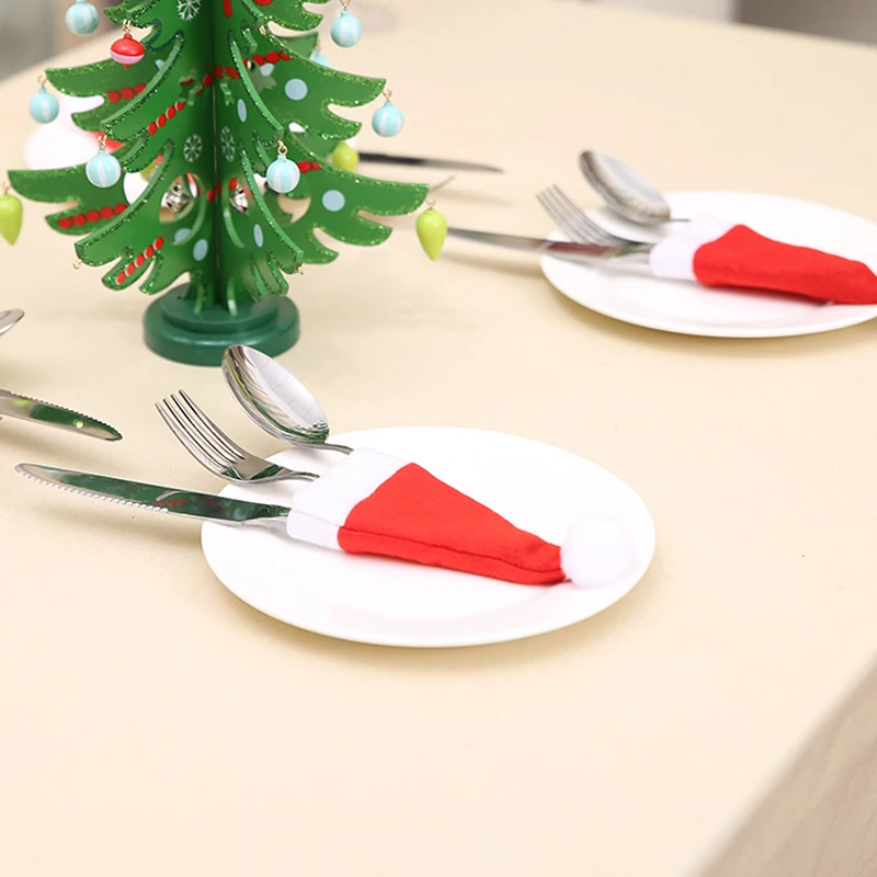 10pcs Christmas Caps Cutlery Holder Fork Spoon Pocket Decor Bag Knife Set Cover Supplies | Дом и сад