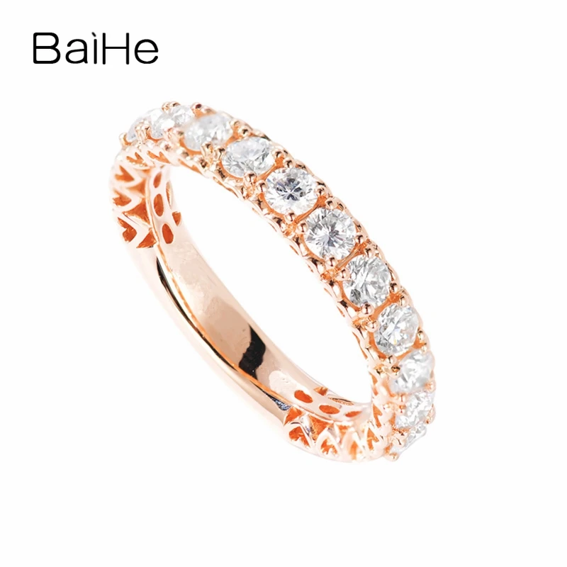 

BAIHE Solid 14K Rose Gold Total 1ct Round natural Diamonds Wedding Band Engagement Trendy Fine Jewelry Beautiful diamond Ring