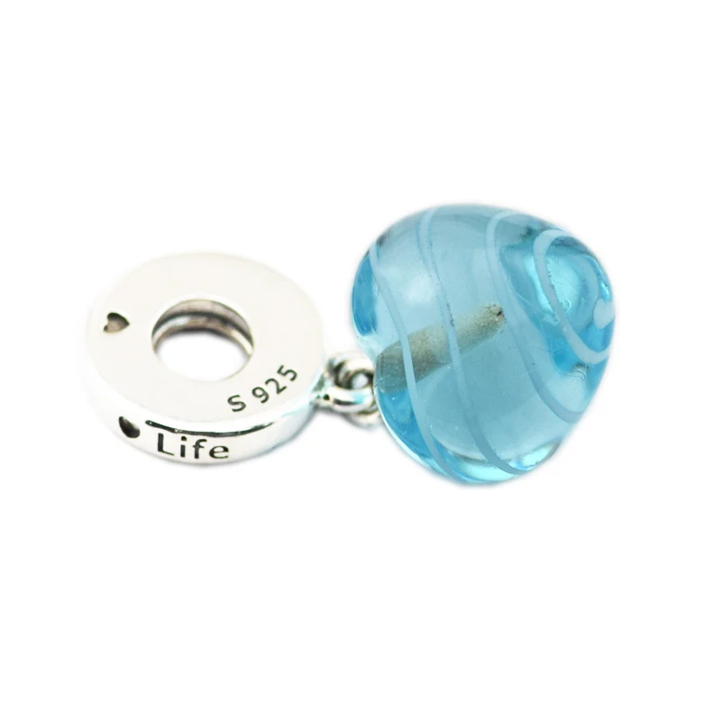 

Бусины, аналогичные серебряные ювелирные изделия из стерлингового серебра 925 пробы, подвеска в виде сердца с синей лентой, очаровательные бусины