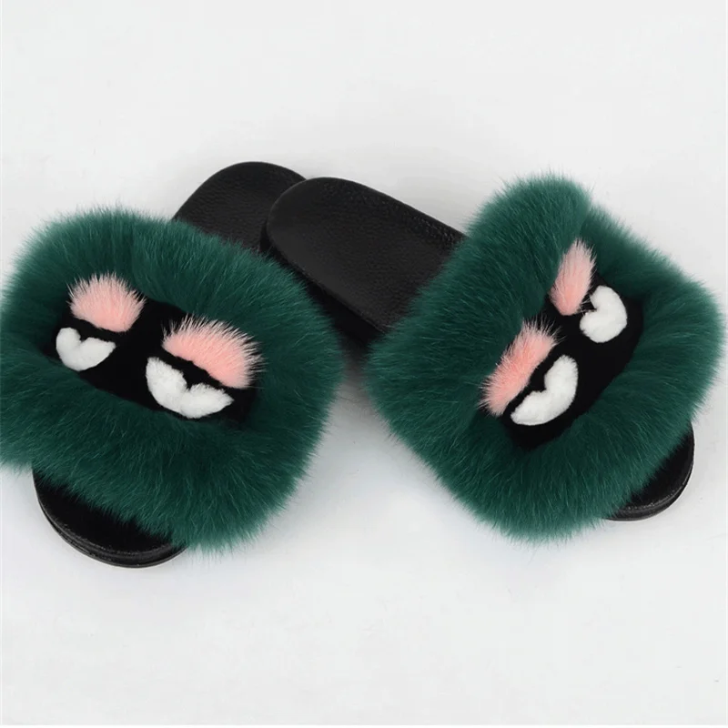 JKP autumn and winter 2018 new wild fur slippers real natural fox home shoes summer travel monster |