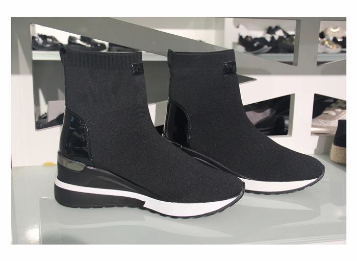 New Knitted Shoes Women High Top Women's Sock Sneakers Spring Women Knit Breathable Shoes Female Platform 6CM