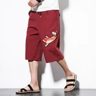 M-5XL, летние мужские штаны-шаровары из хлопка и льна больших размеров, свободные мужские широкие брюки в стиле хип-хоп, укороченные штаны с вышивкой