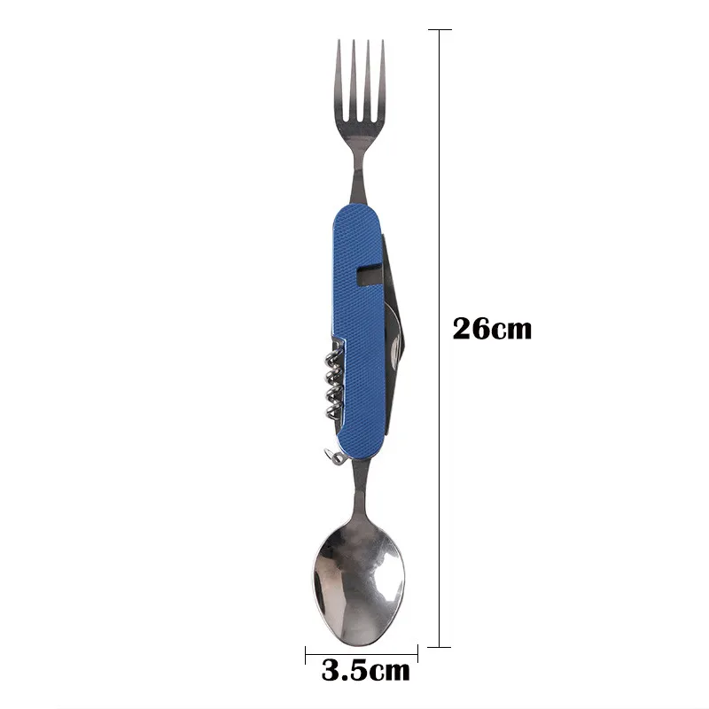 Outdoor Multi-Function Fork Knife Tableware Tools Stainless Steel Portable 4 in 1 Folding Fork Knife for Camping Picnic Travel