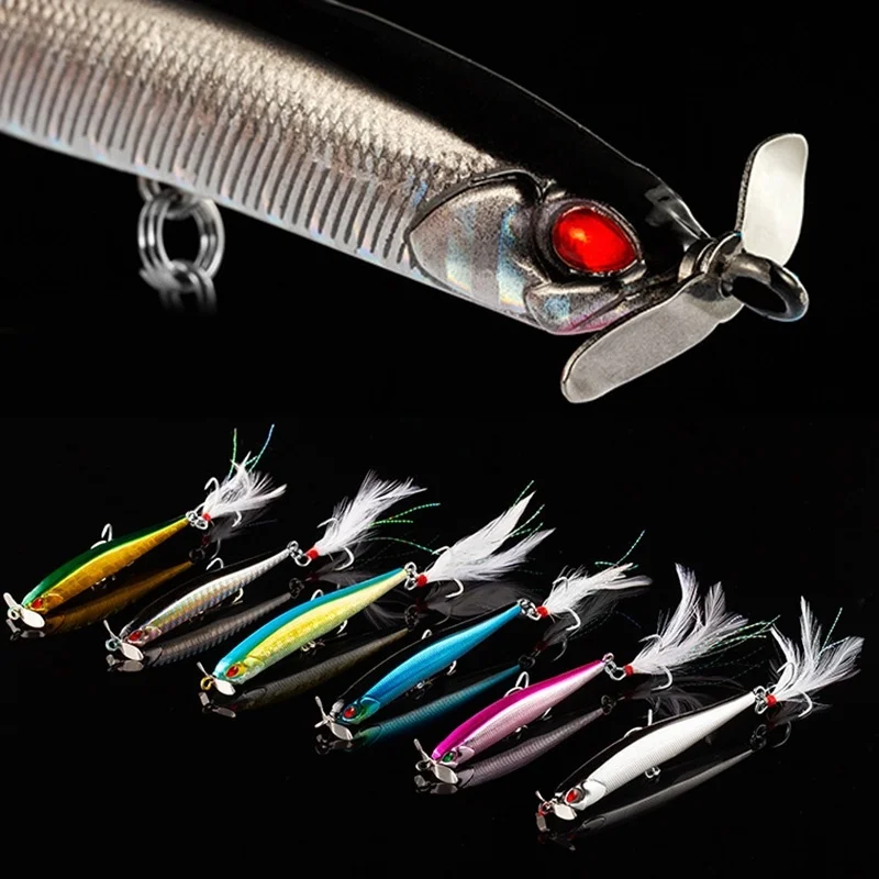 

Proleurre 1pcs Propeller Minnow Fishing Lure 12.5g 100mm Sinking Pencil Baits Artificial Hard Bait Feather Hook Fishing Lures