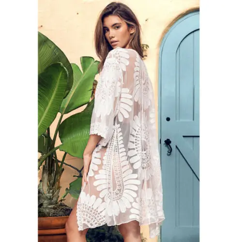 Женская шифоновая блузка кимоно с вышивкой и полурукавами|Пляжная одежда| |