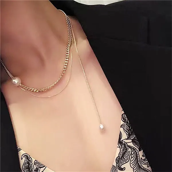 long 1 small pearl Новая мода, искусственный жемчуг, колье, ожерелье для женщин, золотой цвет, Квадратный Кулон в виде королевы, ожерелье, массивный Массивный воротник J30 - Окраска металла: long 1 small pearl