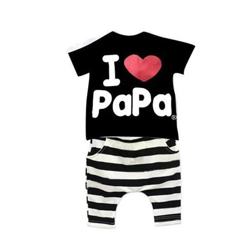 Комплект детской одежды I love papa mama футболка и штаны в полоску для мальчиков