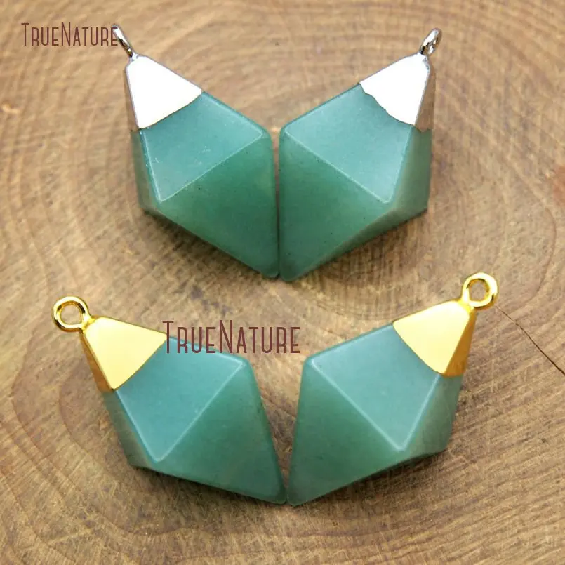 

Gold Silver Color Finish Aventurine Jades Pendant Rhombus Shape Simple Design Necklace Pendant In 29*13 mm PM10606