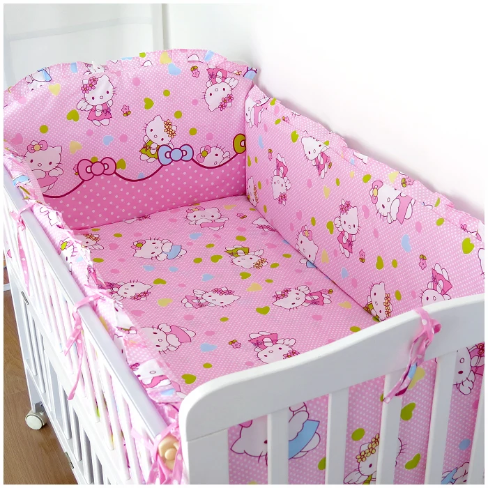 

protetor de berco 6pcs Baby Bedding Set Baby Cot Beds Newborn Bed Linen 100% Cotton ,4bumpers+sheet+pillowcase