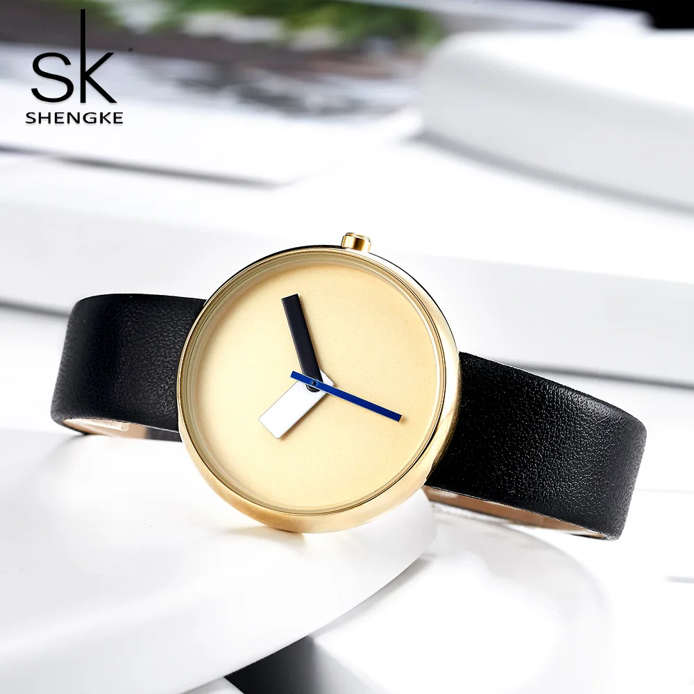 Simple Women Watches ShengKe Brand Minimalism Fashion Leather Quartz Wristwatch for Female Stylish Lady's Waterproof Clock Gift |