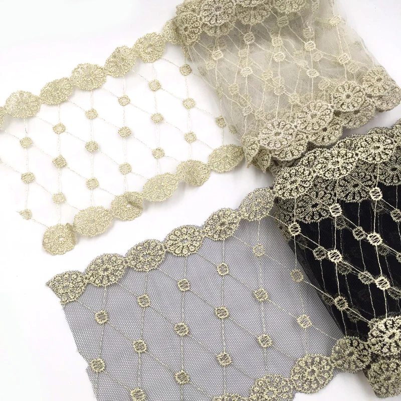Золотистая Цветочная кружевная отделка в рубчик 140 мм нейлоновая пряжа работа
