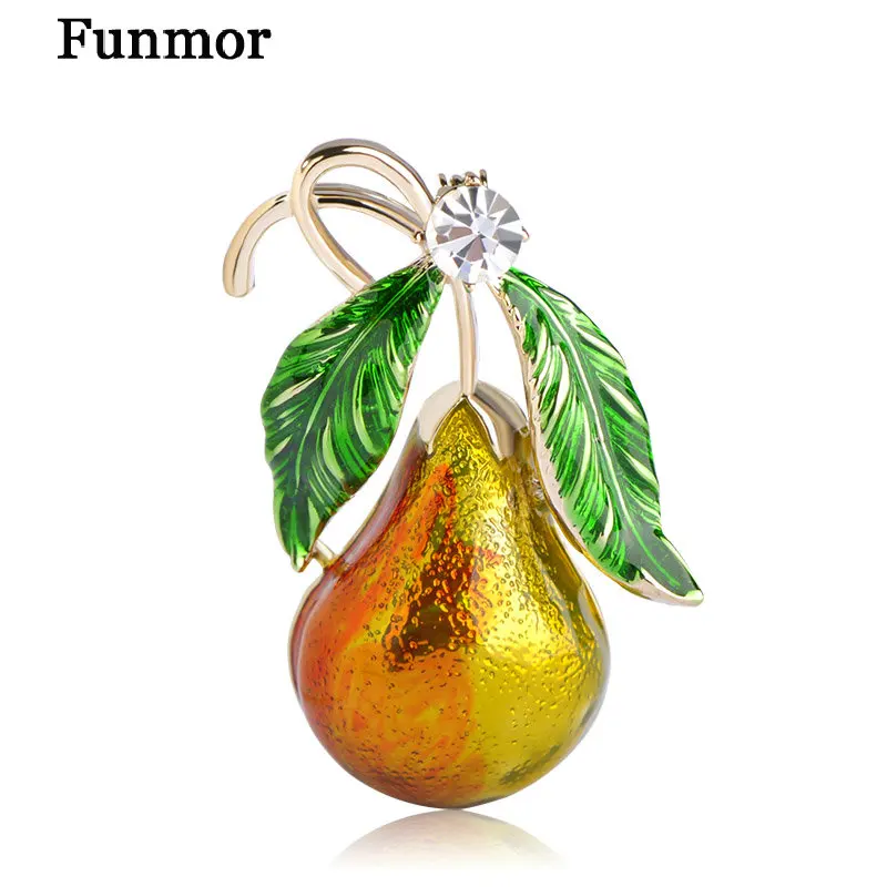 Женская брошь в форме тыквы Funmor золотистая брошка с эмалью и зеленым листом