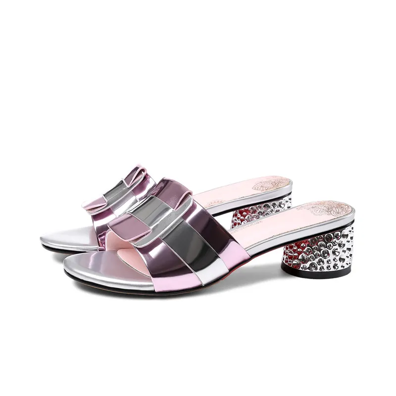 pink ASUMER/Большие размеры 34-41; Новая модная летняя обувь; женские босоножки на квадратном каблуке; женские разноцветные слипоны на высоком каблуке; женская обувь - Цвет: pink