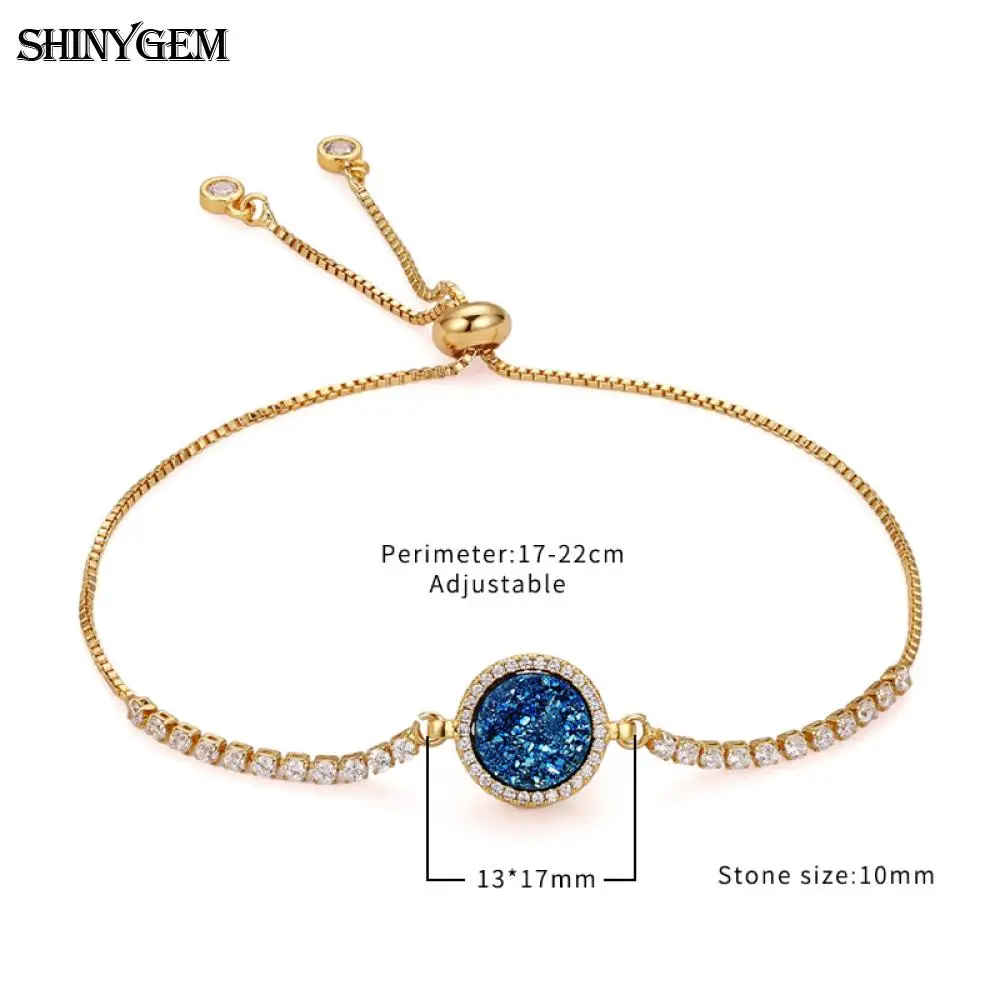 Изящный браслет с кристаллами ShinyGem натуральный круглый позолоченный друзами