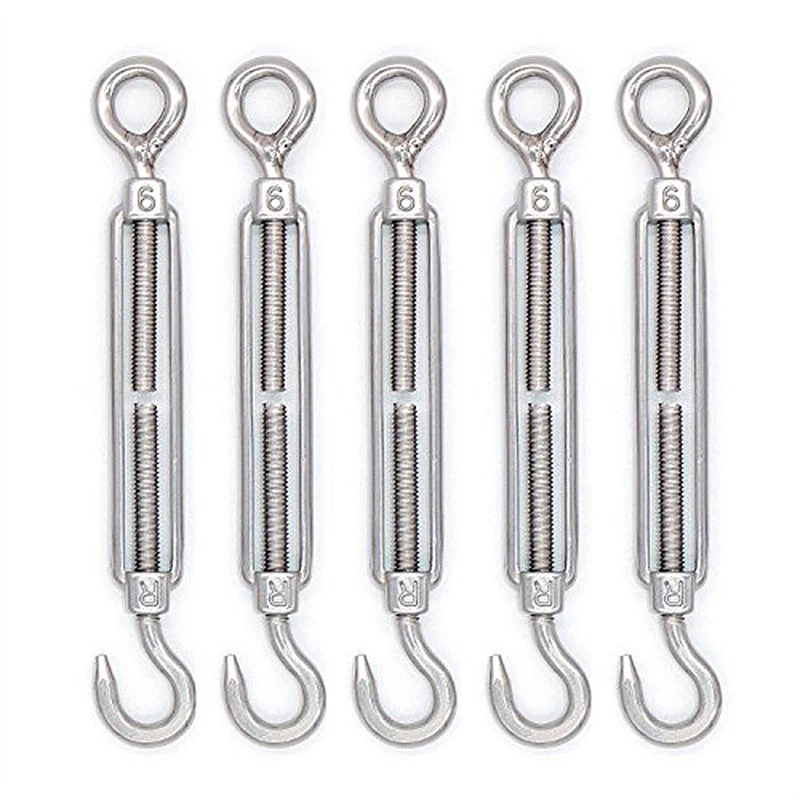 5 pcs M6 Stainless Steel Hook &amp Eye Turnbuckle Wire RopeTension Spring/Screw/Safety Buckle |