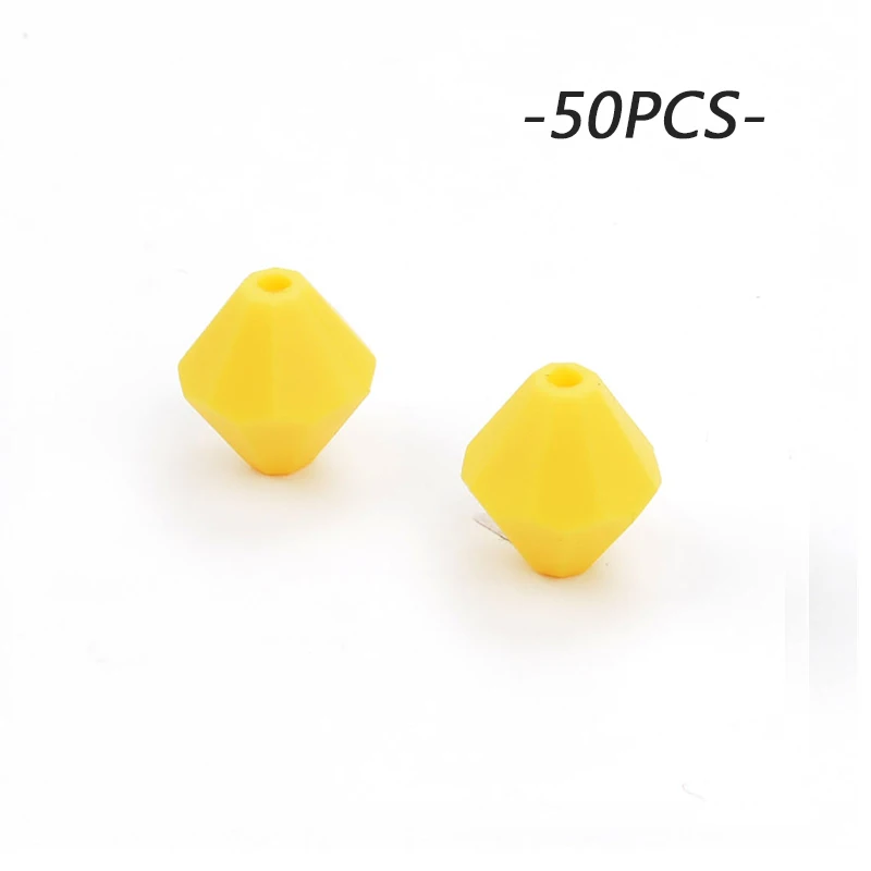 yellow LOFCA 50 шт. силиконовая, в форме бриллианта бусины мультфильм детские зубные кольца BPA бесплатно DIY детские игрушки Жевательные Ожерелье для прорезывания зубов аксессуары - Цвет: yellow