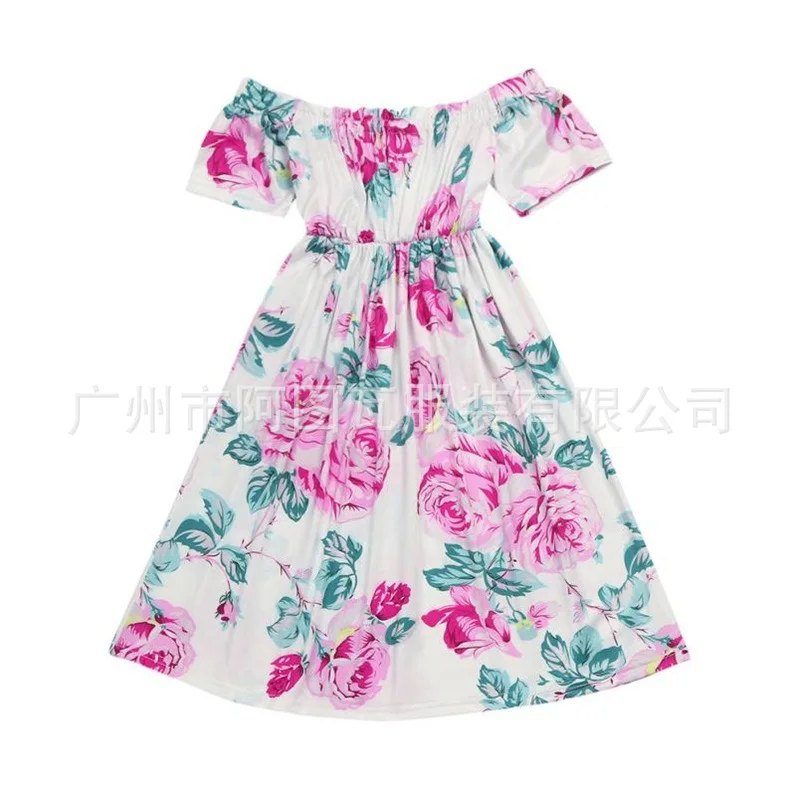 

2019 spring and summer retro printed one-shoulder hem long skirt dress