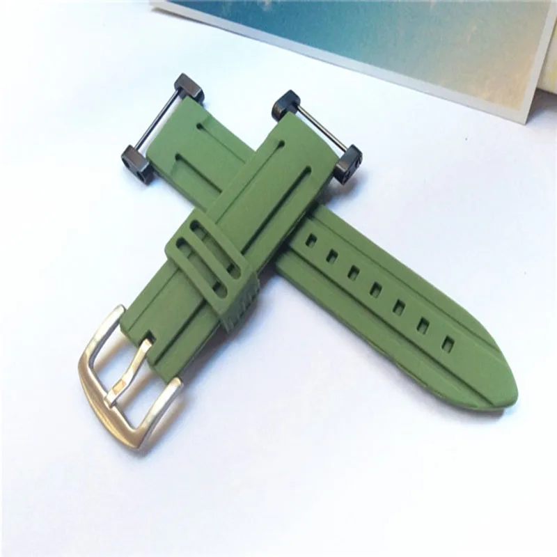 Зеленые мягкие резиновые силиконовые ремешки для часов диаметром 24 мм ремешок