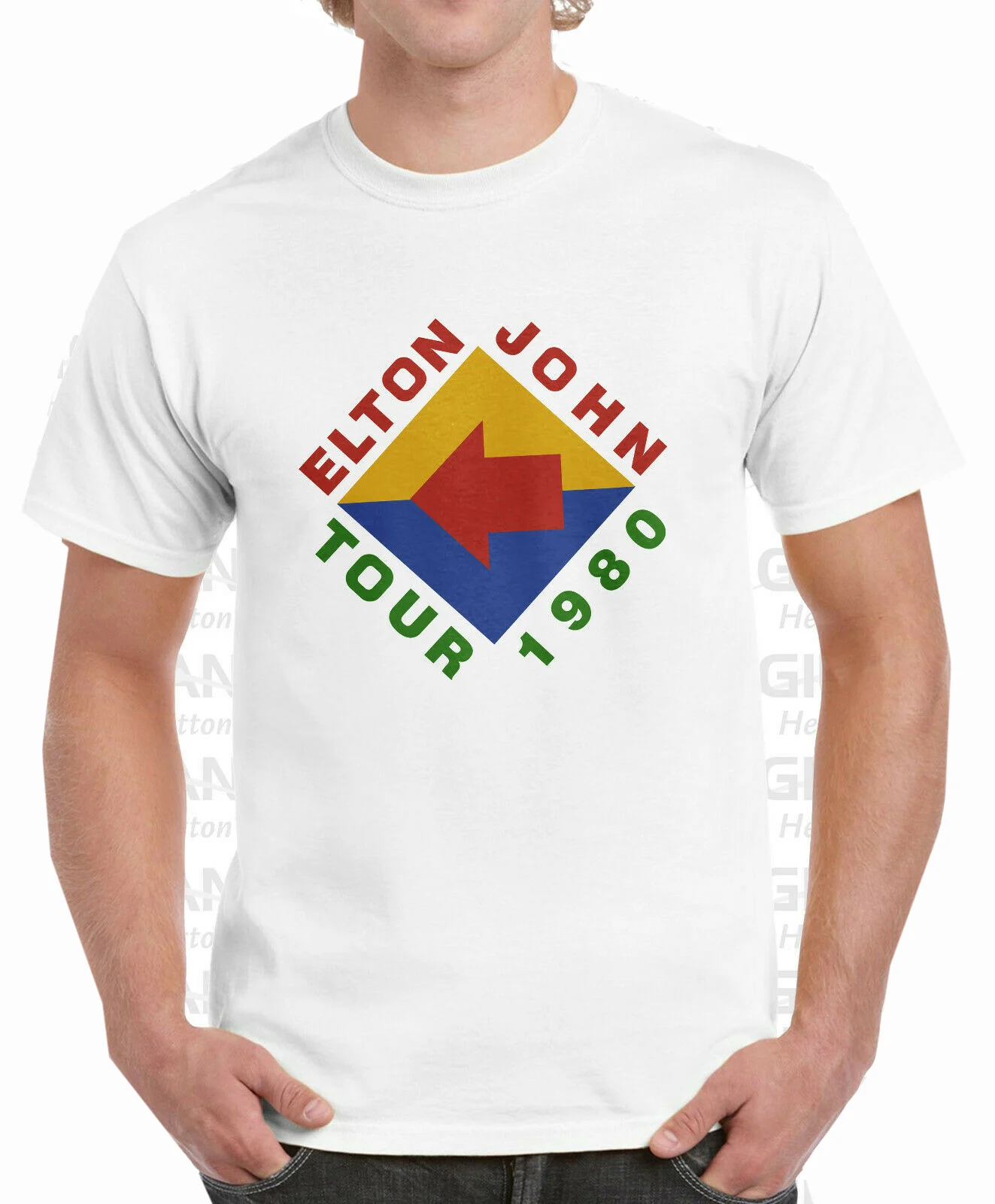 1980s Elton John Tour Rock Band Heavy Weight T-Shirt S - 3XL Sleeves Boy Cotton Men Top Tee Plus Size T Shirt | Мужская одежда