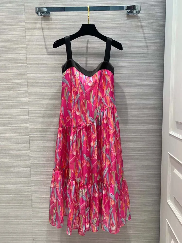 Женская мода 2019 полосатый Спагетти ремень Шелковый принт платья at190191|Женские