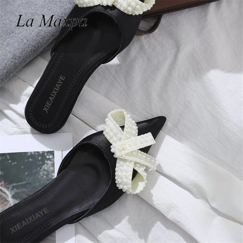 Брендовые дизайнерские женские туфли на плоской подошве с большим жемчугом