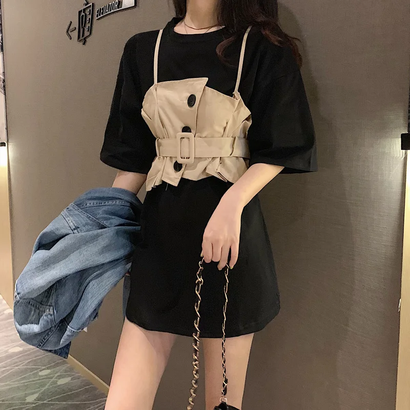 2 цвета летнее платье 2019 повседневное свободное с коротким рукавом мини Vestidos Feminino