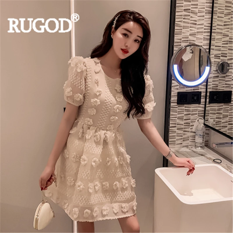 Женское винтажное мини-платье RUGOD элегантное однотонное платье с аппликацией