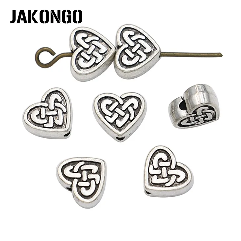 JAKONGO 30 шт античные посеребренные бусины в форме сердца для изготовления