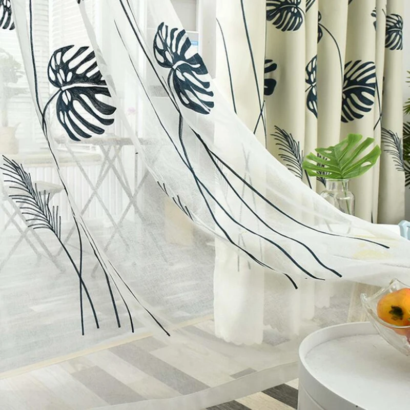 Занавес в рустикальном стиле отвесная ткань для Гостиная вышивка листьями