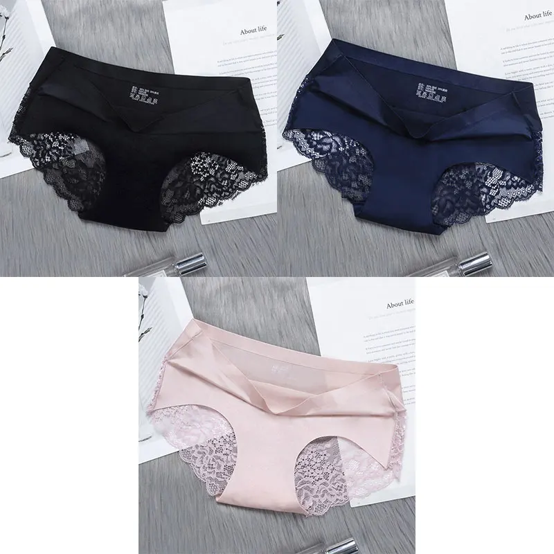 black blue pink BZEL 3 шт./лот женские сексуальные трусики дышащие Прозрачные Нижнее белье, кружевные трусики Для женщин шелковистые бесшовные трусики 5 Цвета - Цвет: black blue pink