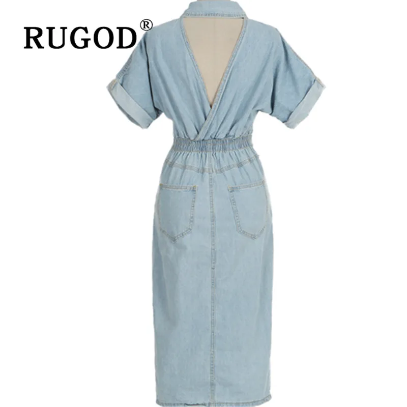 RUGOD/корейское шикарное летнее джинсовое платье с открытой спиной Модное