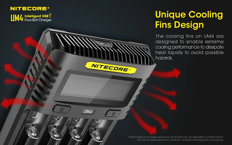 NITECORE UM4 интеллектуальное USB lcd зарядное устройство Li-Ion IMR LiFePO4 18650 14500 26650 автоматическое Универсальное зарядное устройство s
