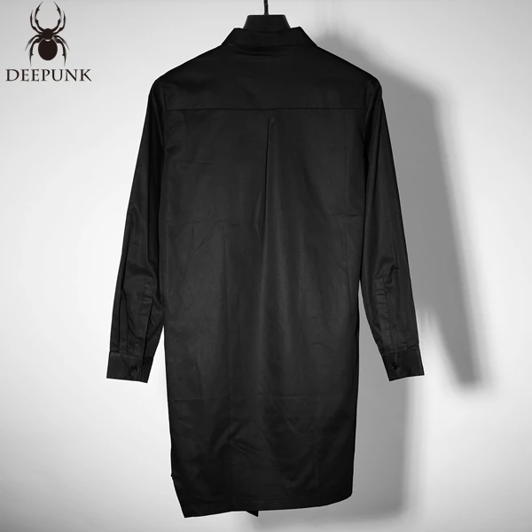 

M-5XL!!Spring and summer vintage asymmetrical shirt oblique buckle medium-long long-sleeve shirt male