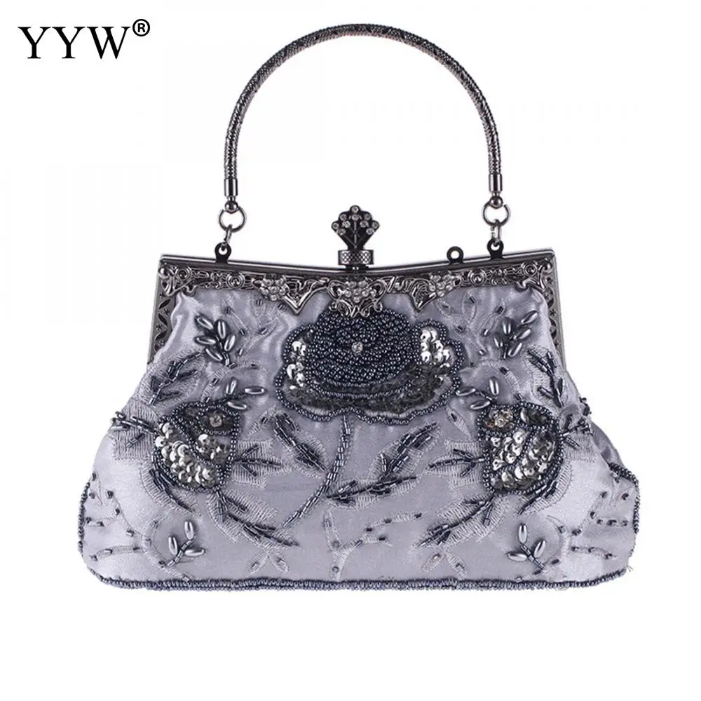 Шелковая элегантная дамская сумочка для вечеринок Pochette Femme вышитая Цветочная Верхняя ручка ручные сумки синий Свадебный Кошелек Сумки