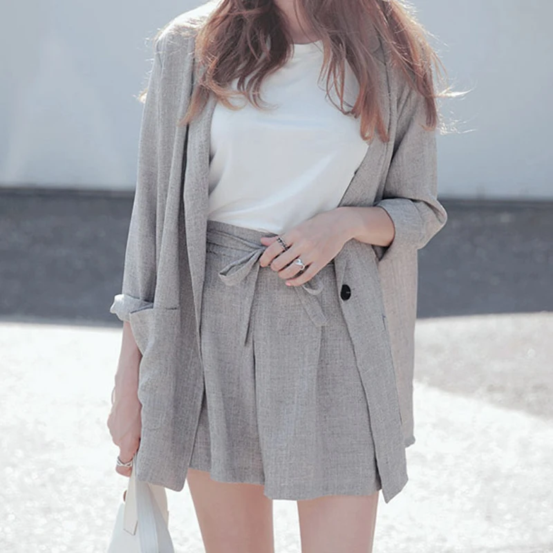 Женский свободный костюм из двух предметов летний комплект блейзера на одной