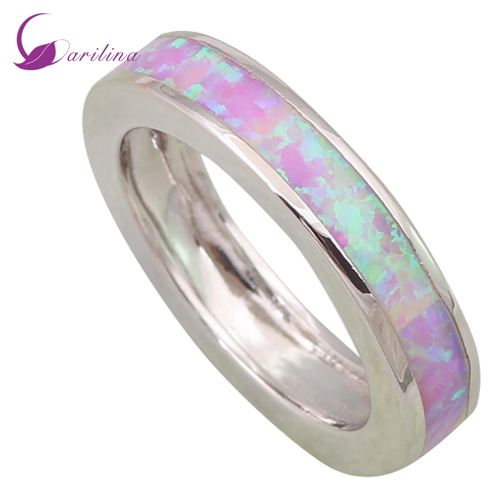 

New 2021 Gift Fashion Jewelry Round Tension Setting Opal Rings For Women Pink Fire Opal Silver Color Rings 6 7 8 9 10 R465