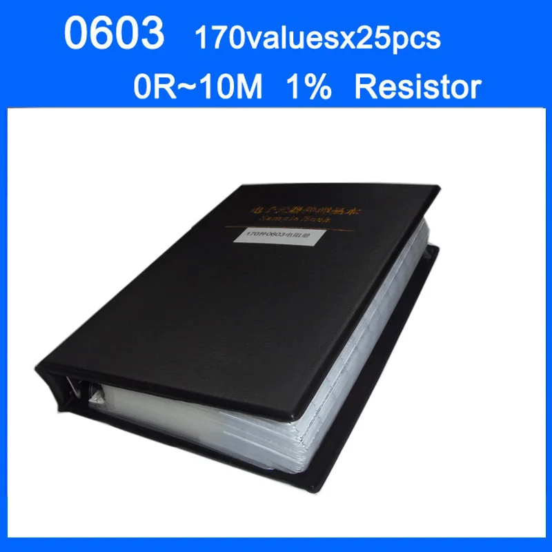 0603 SMD образец резистора книга 1% Допуск 170valuesx25 шт = 4250 шт Резистор Комплект 0R~ 10 м
