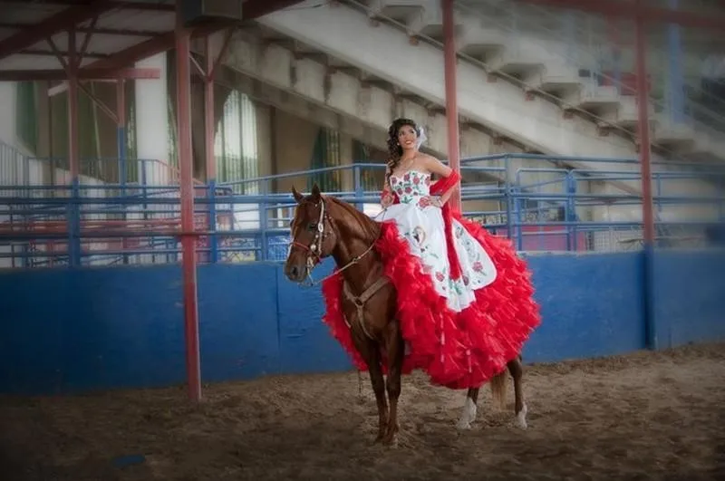 Горячие Продажи Белый И Красный Многоуровневое Вышивка Quinceanera Платье 2017 Новый