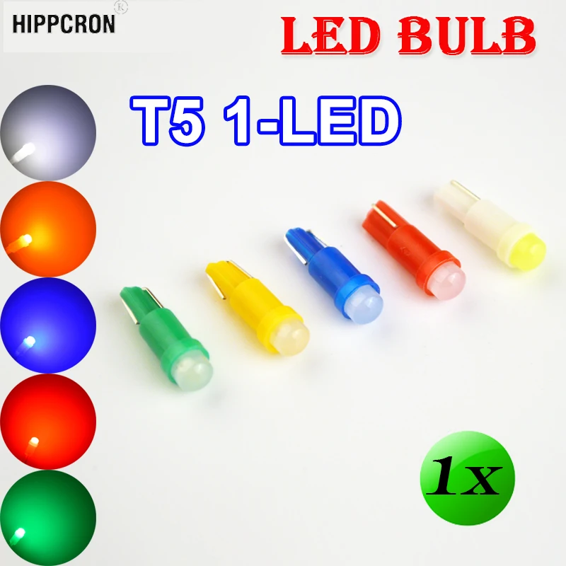 Hippcron 1 x T5 1 SMD светодиодный лампы керамическая, для приборной панели датчик прибора Авто светильник автомобильных ламп DC12V белый зеленый цвет желтый, синий; размеры 34–43 красного цвета